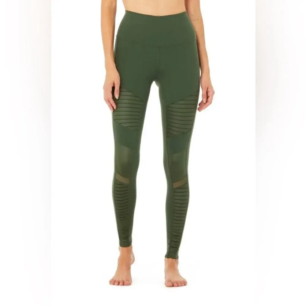 ALO High-Waist Moto Legging full length army green XS
